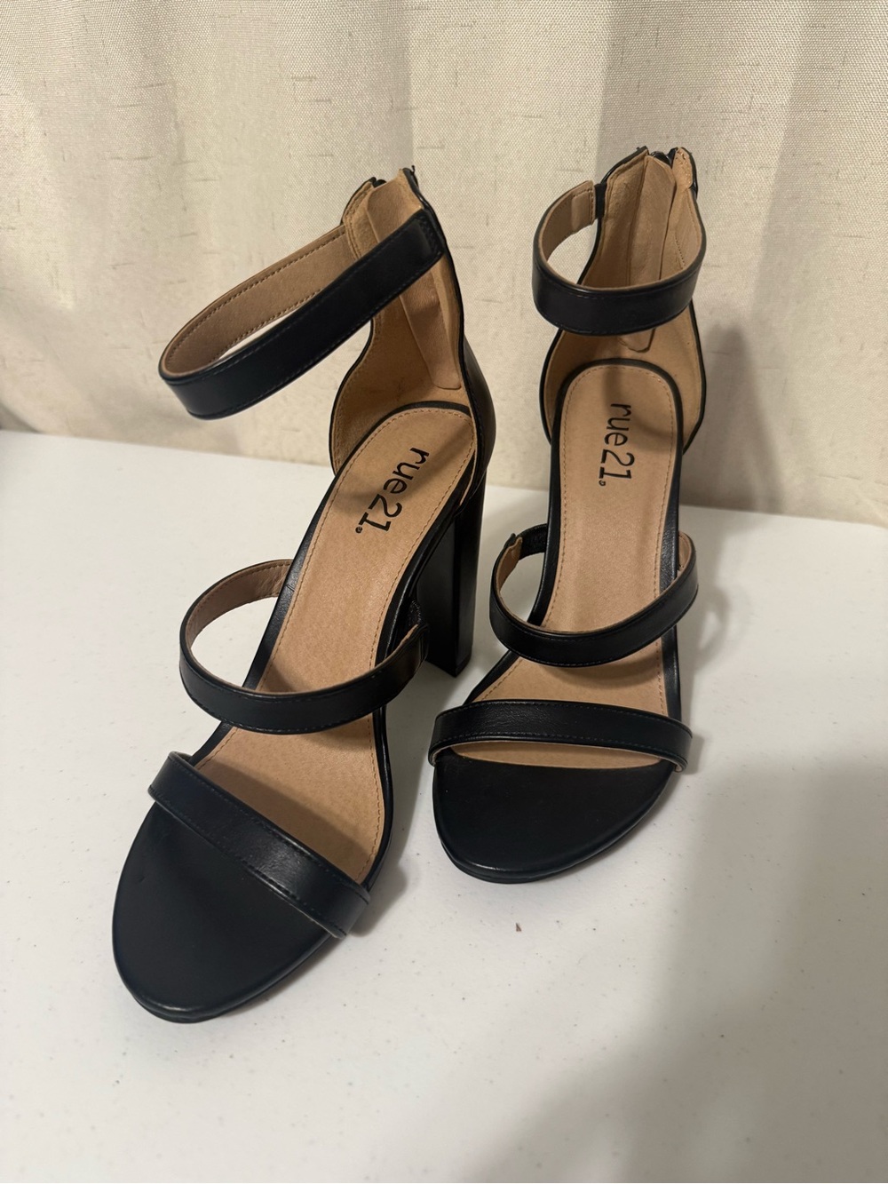 Rue21 Black Triple-Strap Block Heels with Ankle Strap